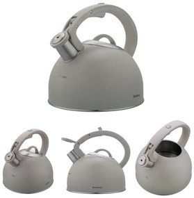 Ceainic cu fluier Klausberg KB-7912, 2.5 l, Maner cu efect de lemn, Inductie, Gri deschis