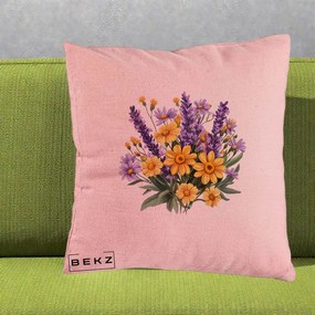 Perna Decorativa Lavanda cu Margarete Galbene si Lila, 40x40 cm, Roz, Husa Detasabila, Perna Inclusa, BEKZ®