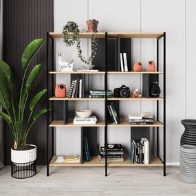 Bibliotecă neagră/în culoare naturală cu aspect de lemn de stejar 144x175 cm Alabama – Marckeric