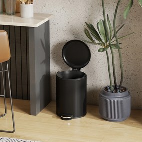 HOMCOM Coș de gunoi pentru bucătărie de 20 L, coș metalic rezistent la amprente cu capac Soft-Close, pedală și coș interior detașabil, Negru | Aosom Romania