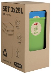 Set 3 coșuri de gunoi pentru sortarea deșeurilor Curver ECO, 25 l