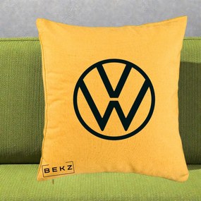 Perna Personalizata cu emblema Volkswagen, 40x40 cm, Galben, Husa Detasabila, Perna Inclusa, BEKZ®