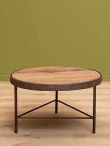 Măsuță de cafea din lemn de mango și alamă antichizată, rotundă, natur, finisaj patinat, 71×41 cm, „Rusta"