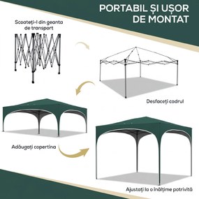 Outsunny Cort cu Copertină Pliabilă 3x3m Adăpost Soare Înălțime Reglabilă Geantă Transport Saci Nisip Verde | Aosom Romania