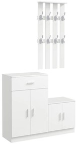 HOMCOM Mobilier de Hol cu Cuier din Lemn, Spațiu de Depozitare și Design Elegant, 100x32x187cm, Alb | Aosom Romania