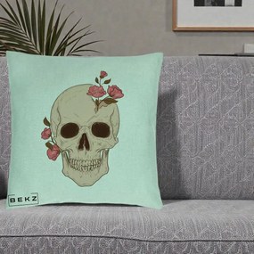 Perna Decorativa Craniu Floral Gothic, 40x40 cm, Verde Menta, Husa Detasabila, Perna Inclusa, BEKZ®