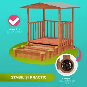 Groapa cu nisip cu verandă SUNNY, 130x130x143cm, maro/gri Jurhan