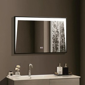 Oglinda cu iluminare si dezaburire Inter Ceramic dreptunghiulara 90x60 cm rama neagra