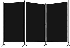 320734 vidaXL Paravan de cameră cu 3 panouri, negru, 260 x 180 cm, textil