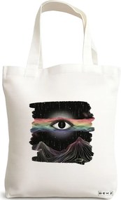 Sacosa de Panza pentru Cumparaturi, Geanta Tote, model Celestial Eye 9, 38x34.5 cm, Alba, BEKZ®