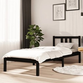 814848 vidaXL Cadru de pat mic single, negru, 75x190 cm, lemn masiv