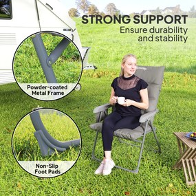 Outsunny Scaun de Camping Pliabil cu Spătar Înalt Reglabil în 5 Poziții și Buzunare Laterale, 66x58x105 cm, Gri Deschis | Aosom Romania