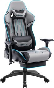 DOWINX Scaun gaming, ergonomic, pernă lombară cu masaj, spatar inalt, suport pentru picioare, piele PU matlasata, respirabila, cotiere 4D, rezistent 150 kg, Gri