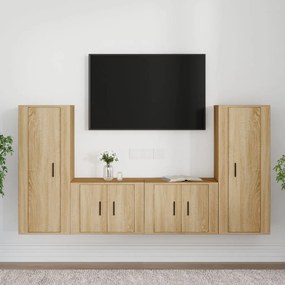 Set dulap TV, 4 piese, stejar sonoma, lemn prelucrat