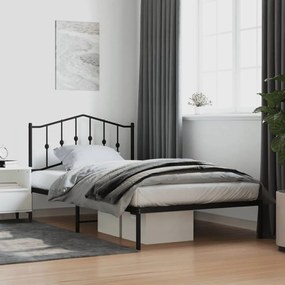373784 vidaXL Cadru de pat din metal cu tăblie, negru, 100x200 cm