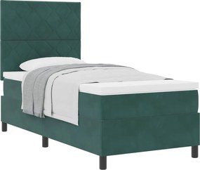 vidaXL Pat cu arcuri cu saltea Verde închis 90 x 190 cm Catifea