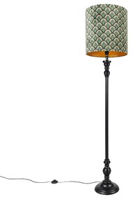 Lampă de podea clasică neagră cu abajur cu model de păun 40 cm - Classico