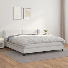 vidaXL Pat cu arcuri, cu saltea, alb, 180x200 cm, piele ecologică
