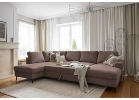 Colțar maro extensibil cu tapițerie din catifea reiată (cu colț pe partea stângă ) Lofty Lilly – Miuform