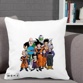 Perna Personalizata Dragon Ball Z Grup Complet, 40x40 cm, Alba Mata, Husa Detasabila, Perna Inclusa, BEKZ®