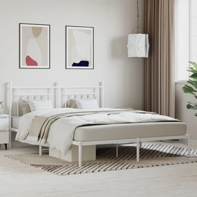 353591 vidaXL Cadru de pat metalic cu tăblie, alb, 183x213 cm