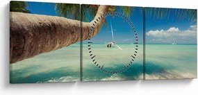 Tablou - Mare curată cu palmier (cu ceas) (90x30 cm)