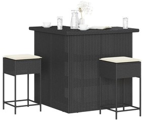 3261502 vidaXL Set mobilier bar de grădină cu perne, 3 piese, negru, poliratan