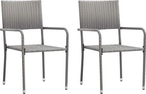 vidaXL Scaune dining de grădină stivuibile 2 buc. gri poliratan