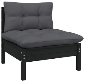 Set mobilier grădină cu perne, 11 piese, negru, lemn masiv pin