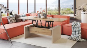 Mazzoni SPACE Stejar Artisan/Bej (Șampanie) - MĂSUȚĂ EXTENSIBILĂ CU RIDICAREA BLATULUI MĂSUȚĂ DE CAFEA