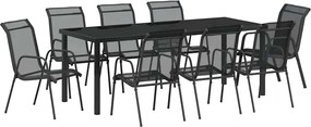 vidaXL Set de masă pentru grădină 9 pcs Negru
