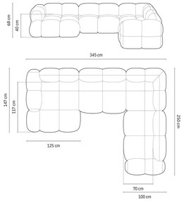 Colțar maro închis cu tapițerie din catifea (cu colț pe partea dreaptă/în formă de "U") Loretto – Cosmopolitan Design
