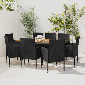 Set mobilier de exterior, 9 piese, negru, poliratan Negru, 9