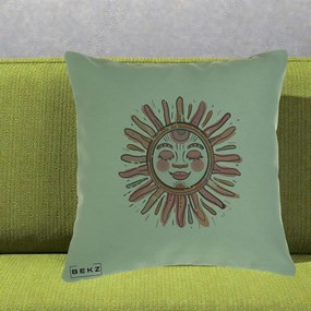 Perna Decorativa Soare Roz Tribal, 40x40 cm, Verde, Husa Detasabila, Perna Inclusa, BEKZ®