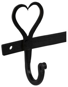 Cuier de perete decorativ, din metal, 3 carlige, Coeur Black
