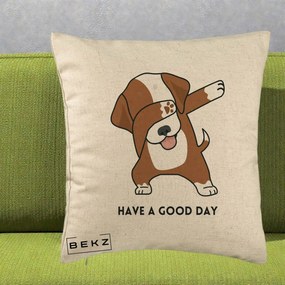 Perna Decorativa Caine Dab Have A Good Day, 40x40 cm, Bej, Husa Detasabila, Perna Inclusa, BEKZ®