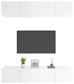Comode tv, 4 buc., alb extralucios, 80x30x30 cm, lemn compozit