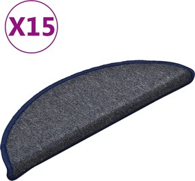 vidaXL Covorașe pentru scări, 15 buc., 56x17x3 cm, gri închis și albastru, semirotunde