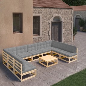 3077199 vidaXL Set mobilier grădină cu perne, 10 piese, lemn masiv de pin