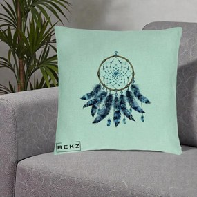 Perna Personalizata Prinzator de Vise cu Pene Albastre, 40x40 cm, Verde Menta, Husa Detasabila, Perna Inclusa, BEKZ®