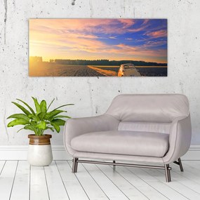Tablou - Mașină galbenă ăn câmp (120x50 cm)