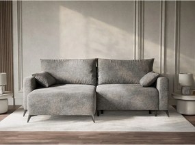 Colțar gri extensibil/cu spațiu de depozitare cu tapițerie din chenille (cu colț pe partea stângă/cu șezlong) Leon – Maison de Rêve