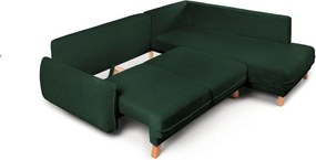 Colțar verde închis extensibil/cu spațiu de depozitare cu tapițerie din catifea reiată (cu colț pe partea dreaptă/în formă de ”L”) Tori – Bonami Selection