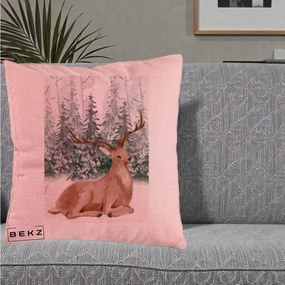 Perna Decorativa Ren in Padure Roz Moale, 40x40 cm, Roz, Husa Detasabila, Perna Inclusa, BEKZ®