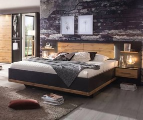 Cadru pat cu noptiere incorporate gri metalic/ stejar wotan BOSTON EXTRA