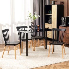 HOMCOM Set de 4 scaune stil scandinav cu spătar înalt, șezut din polipropilenă, picioare din lemn de fag 48 x 52,5 x 83 cm negru | Aosom Romania