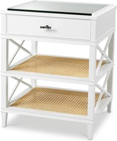 Noptiera, Masuta Laterala LUX, Lemn, Rattan, Bahamas alb