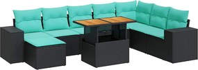 vidaXL Set mobilier de grădină cu perne, 9 piese, negru, poliratan