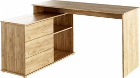Birou de colt TERINO, stejar artisan, PAL laminat, 138x50/110x75 cm