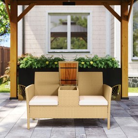 Outsunny Canapea Rattan Extensibilă, Depozitare Kaki | Aosom Romania